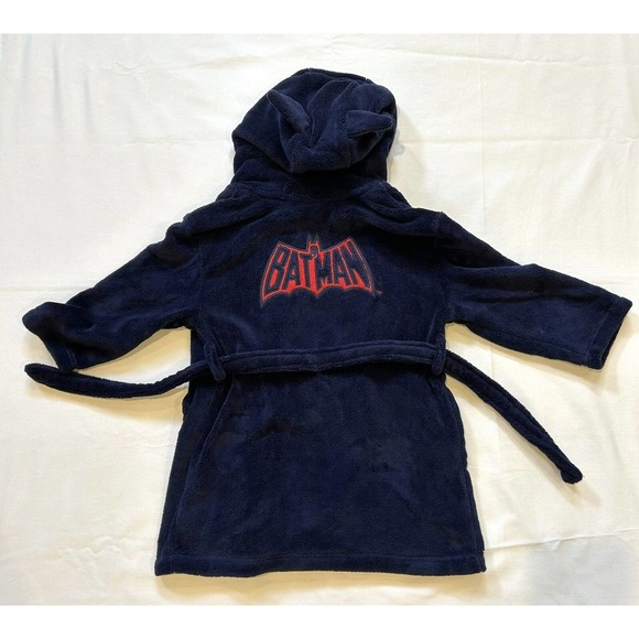 Boy's Batman Robe Gap Kids Blue w/ Bat‎ Symbol Hood Ears Size 4 DC Comics Fuzzy - Picture 1 of 10